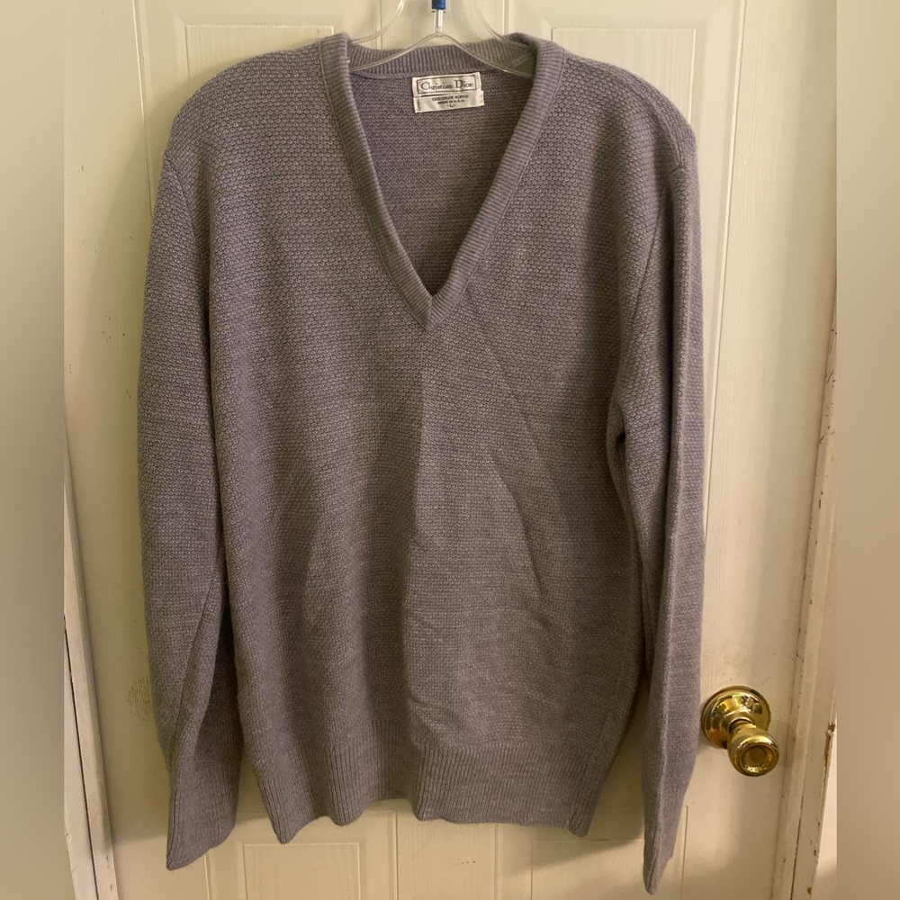 VTG Christian Dior Men’s V-Neck Waffle Knit Sweater in Heather Gray